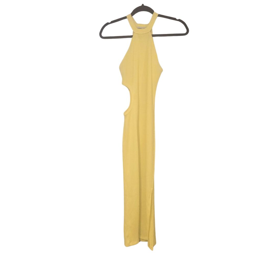 Kimberly Taylor Neon Yellow Halter Cutout Ribbed Maxi Dress Small